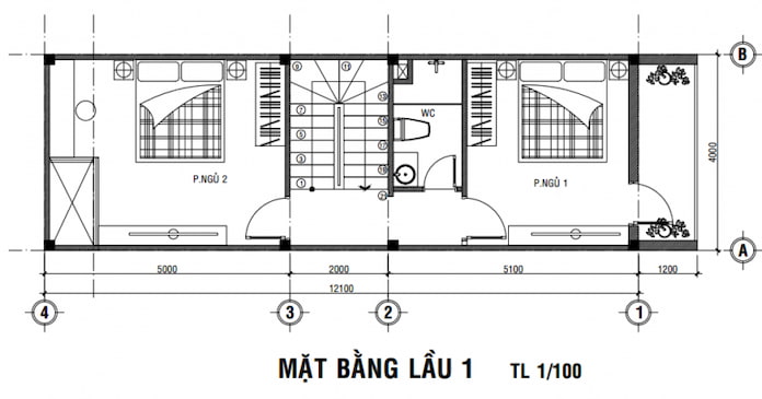 
Ảnh 22: Mặt bằng tầng 2 nhà 3 tầng diện tích 5x20m
