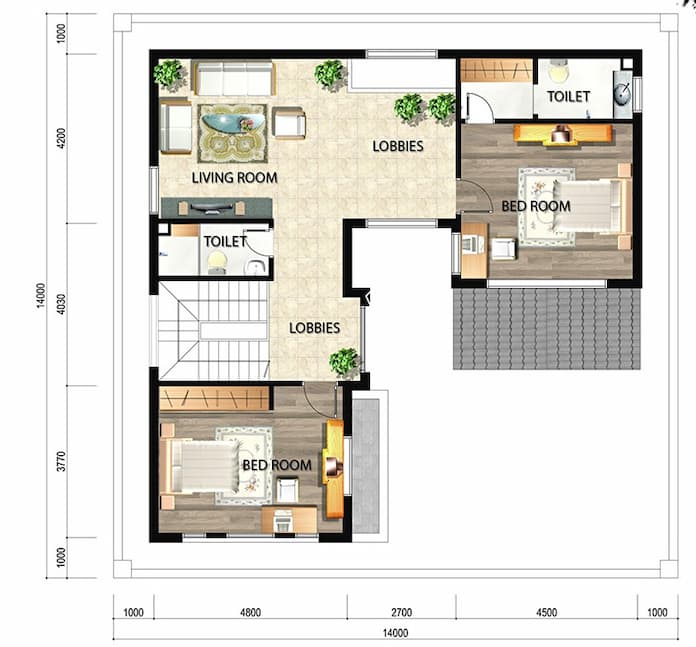 
Ảnh 18: Mặt bằng tầng 2 nhà 3 tầng diện tích 12x12m
