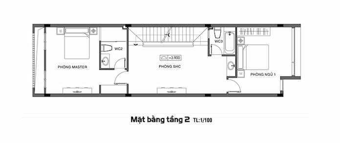 
Ảnh 44: Mặt bằng tầng 2 nhà 3 tầng diện tích 4,5x18m
