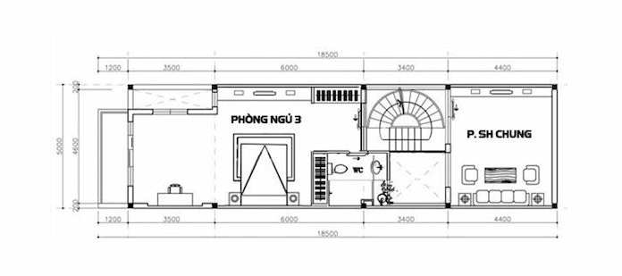 
Ảnh 14: Mặt bằng tầng 3 nhà 3 tầng 1 tum đẹp
