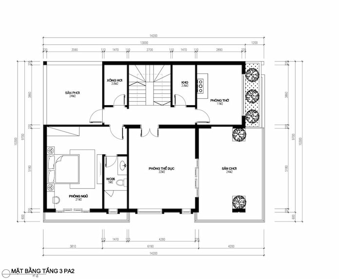 
Ảnh 37: Mặt bằng tầng 3 nhà 3 tầng 2 mặt tiền
