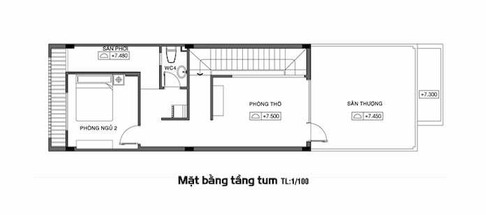 
Ảnh 45: Mặt bằng tầng 3 nhà 3 tầng diện tích 4,5x18m
