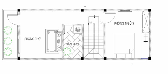 
Ảnh 33: Mặt bằng tầng 3 nhà 3 tầng diện tích 4,5x20 nhiều cây xanh
