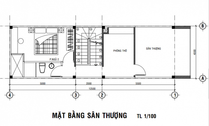 
Ảnh 23: Mặt bằng tầng 3 nhà 3 tầng diện tích 5x20m
