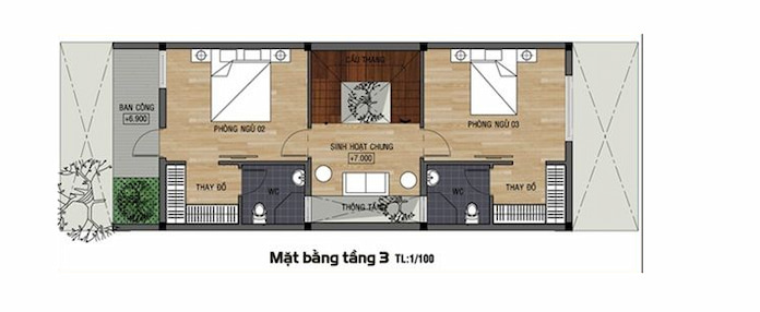 
Ảnh 3: Mặt bằng tầng 3 nhà 3 tầng hiện đại
