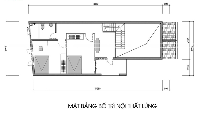 Ảnh 11: Mặt bằng tầng lửng của mẫu nhà cấp 4 6 ×15m có gác lửng