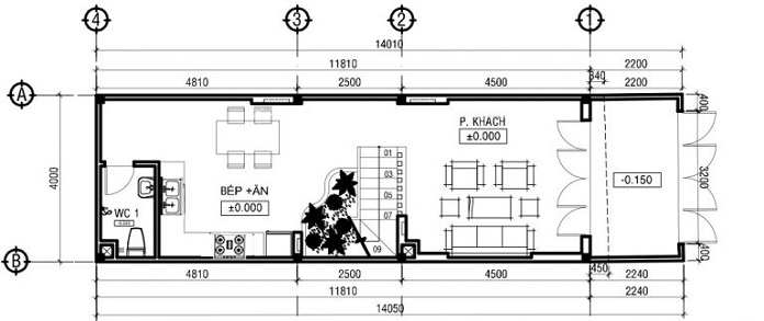 
Ảnh 10: Bản vẽ mẫu thiết kế tầng trệt nhà 1 trệt hai lầu hiện đại 5x20m
