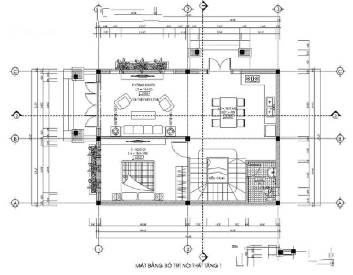 
Ảnh 1: Hình ảnh bản vẽ tầng 1 mẫu nhà 2 tầng 1 tum mái thái
