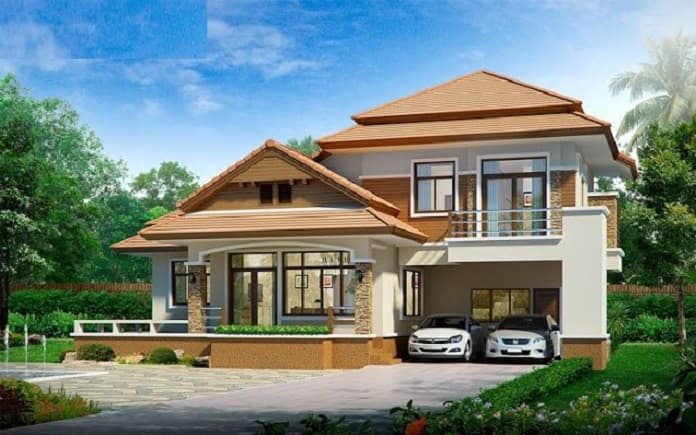 
Ảnh 25: Mẫu nhà 2 tầng chữ L 100m2 kiểu biệt thự có gara

