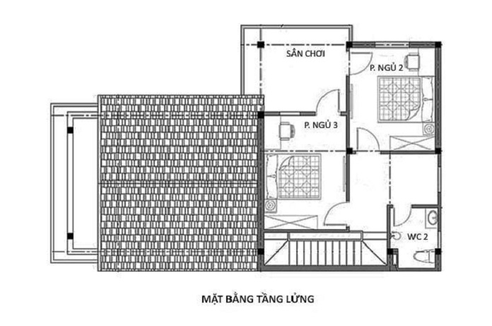 
Ảnh 10: Bản vẽ mẫu nhà cấp 4 tầng lửng có gác lửng mái thái đẹp
