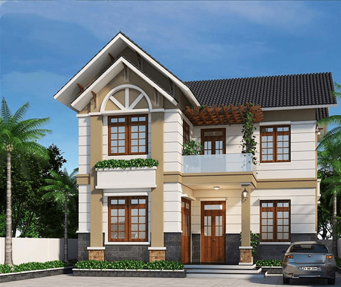 Ảnh 5. Mẫu nhà nhà chữ l 2 tầng 600 triệu mái thái giật cấp