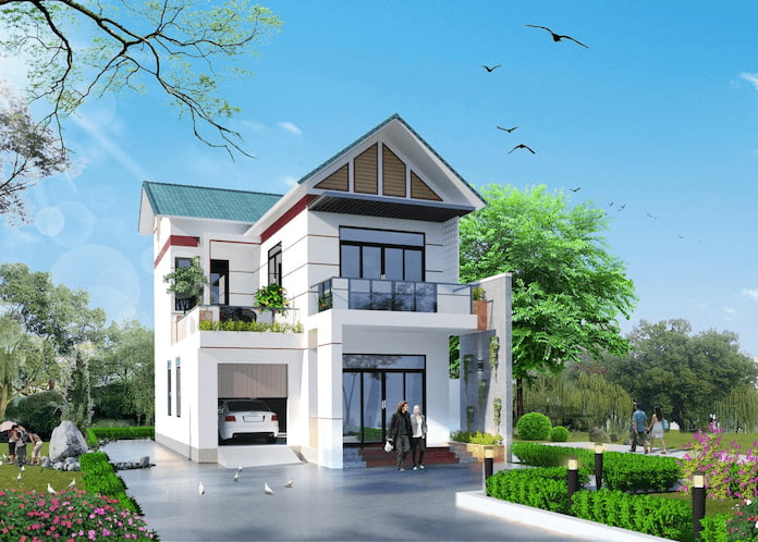 Ảnh 7. Mẫu nhà chữ l 2 tầng 600 triệu với gara ô tô tiện ích