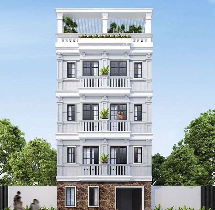 
Ảnh 13: Một mẫu thiết kế nhà nghỉ năm tầng với tầng thượng được trang trí với cây xanh
