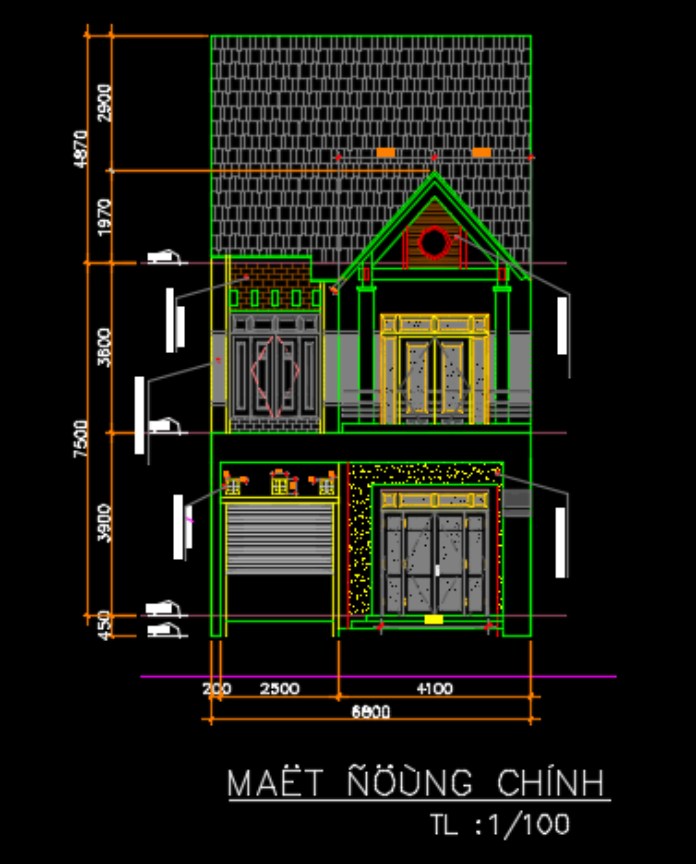 
Ảnh 10: Bản vẽ cad mẫu thiết kế nhà phố 2 tầng mái thái 170m2
