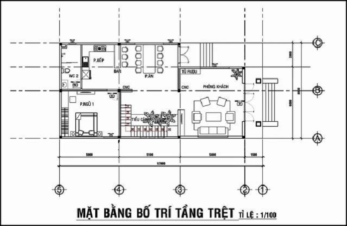 
Ảnh 6: Bản vẽ thiết kế tầng trệt nhà cấp 4 gác lửng có 3 phòng ngủ
