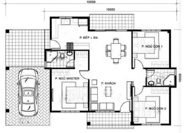 
Ảnh 8: Bản vẽ mẫu nhà cấp 4 - 3 phòng ngủ có gara để xe ( Nguồn: Internet)

