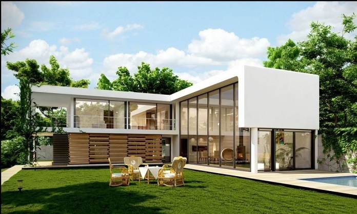 
Ảnh 7: Mẫu nhà chữ L 2 tầng mái bằng đẹp
