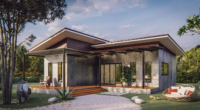 
Ảnh 6: Nhà chữ L mái thái 1 tầng có gác lửng
