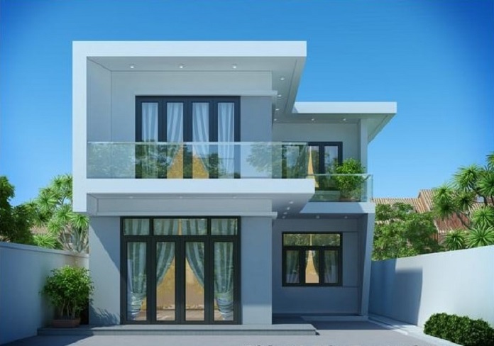 
Ảnh 6: Mẫu nhà chữ L 100m2 có 2 tầng mái bằng lan can kính hiện đại
