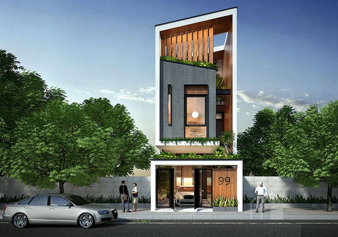 
Ảnh 16: Nhà mặt phố độc đáo với tầng thượng được tạo điểm nhấn với màu xanh tươi của cây cối
