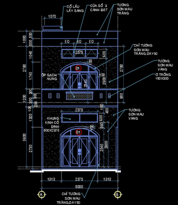 
Ảnh 9: Bản vẽ mẫu thiết kế nhà phố 2 tầng 5x15m
