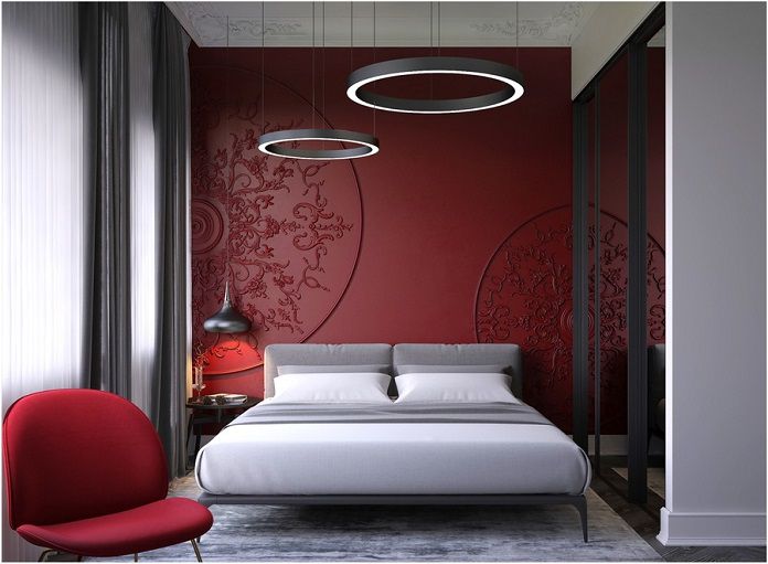  Ảnh 4: Phòng ngủ kiểu Trung Quốc trang trí hoa văn, họa tiết với gam đỏ