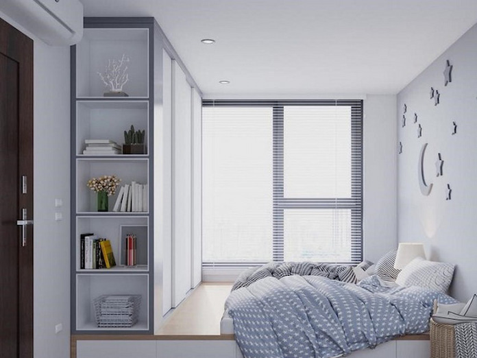  Ảnh 3: Nội thất phòng ngủ được tích hợp và vô cùng đa năng với bục giường ngủ cùng kệ tủ để đồ trang trí