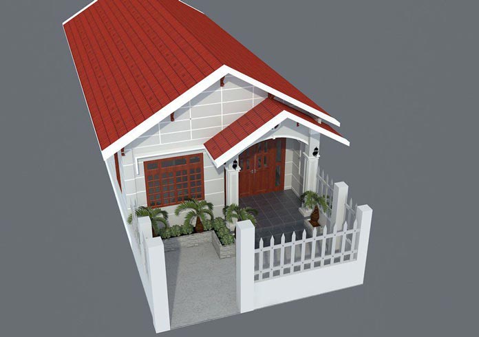 
Ảnh 12: Ngôi nhà nổi bật với mái ngói đỏ đặc trưng

