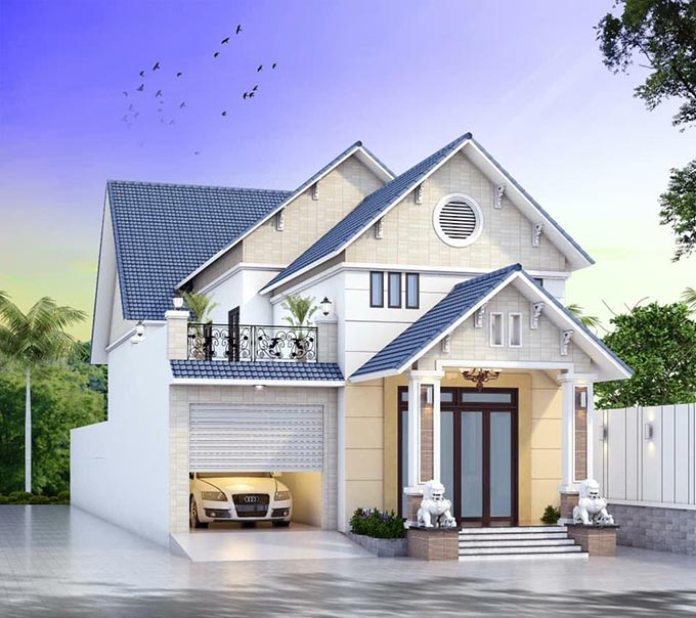 Ảnh 20: Mặt tiền nhà 2 tầng có phòng gác mái đẹp.
