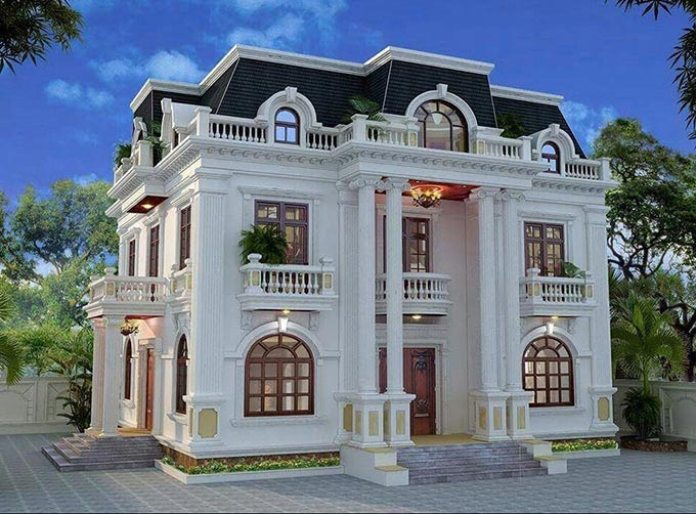 Ảnh 21: Mặt tiền nhà biệt thự có tầng áp mái tận dụng làm phòng ngủ.