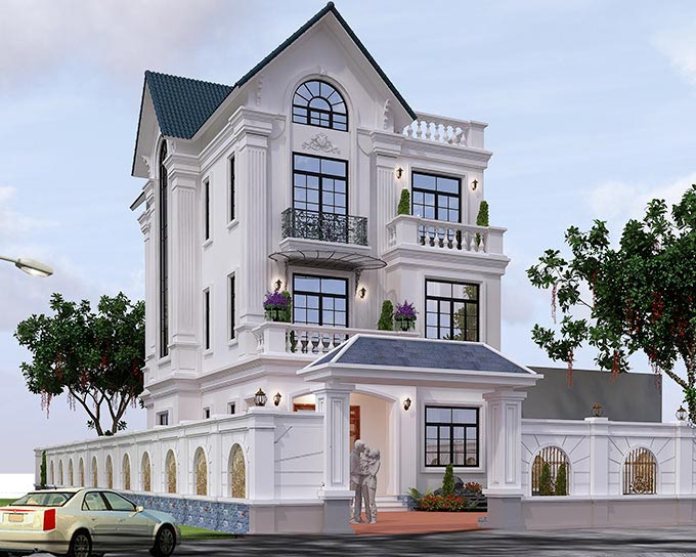 Ảnh 28: Phối cảnh mặt tiền ngôi nhà có tầng áp mái thanh lịch