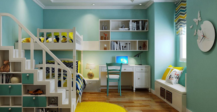  Ảnh 10: Thiết kế giường đôi là lựa chọn phù hợp nhất cho phòng ngủ của bé trai có hai người
