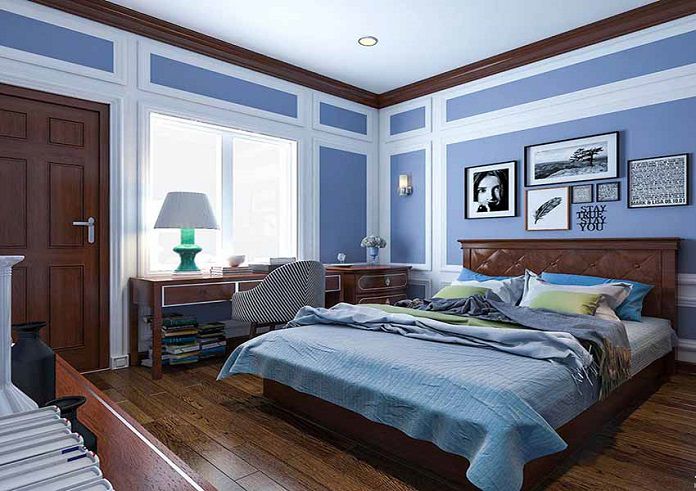  Ảnh 5: Gam màu xanh dương kết hợp nội thất màu nâu giúp phòng ngủ trở nên hiện đại và sang trọng