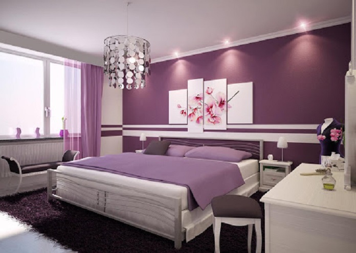  Ảnh 19: Phòng ngủ sơn màu tím kết hợp với các món đồ nội thất giúp căn phòng ấn tượng hơn