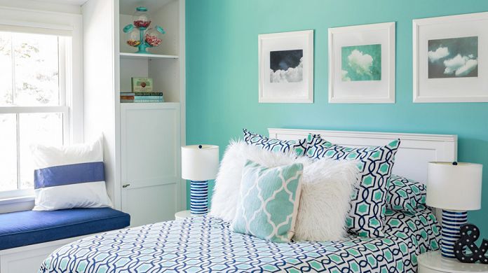  Ảnh 7: Phòng ngủ màu xanh ngọc thường được chọn cho phong cách thiết kế hiện đại