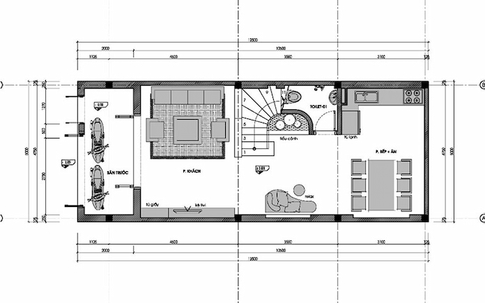 
Ảnh 7: Tầng 1 căn nhà với đầy đủ các phòng: phòng khách, phòng ăn và phòng bếp

