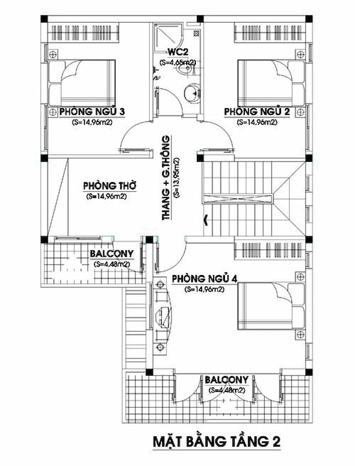 
Ảnh 22: Tầng 2 căn nhà có 3 phòng ngủ rộng
