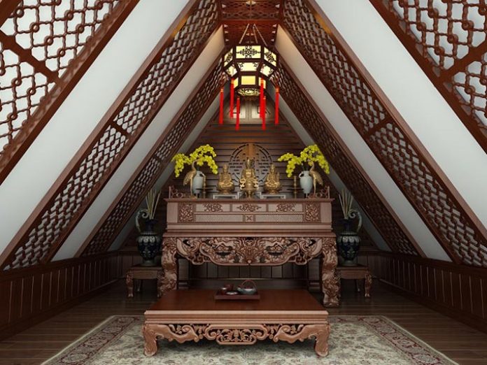 Ảnh 11 : Đây là một trong những thiết kế phòng thờ đẹp trên tầng áp mái.