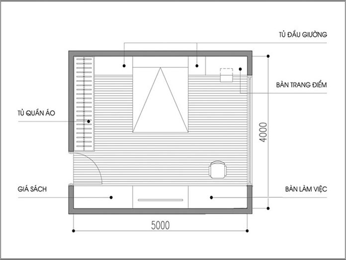 
Ảnh 1:&nbsp;Bản thiết kế nội thất phòng ngủ 20m2 trong một không gian chung

