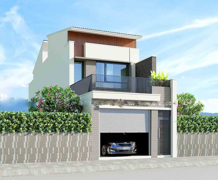 
Ảnh 8. Thiết kế nhà 2 tầng 3 phòng ngủ có gara ô tô
