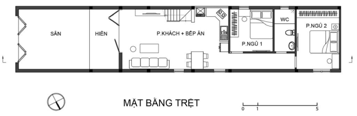
Ảnh 2: Mẫu thiết kế nhà 1 tầng 2 phòng ngủ mặt tiền 5m
