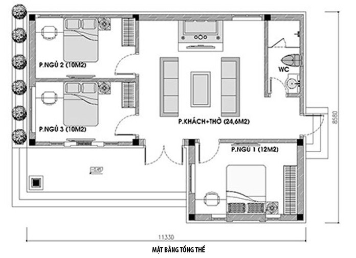 
Ảnh 8: Bản vẽ nhà 3 phòng ngủ với thiết kế nhiều cửa sổ tạo không gian thoáng đãng, mát mẻ
