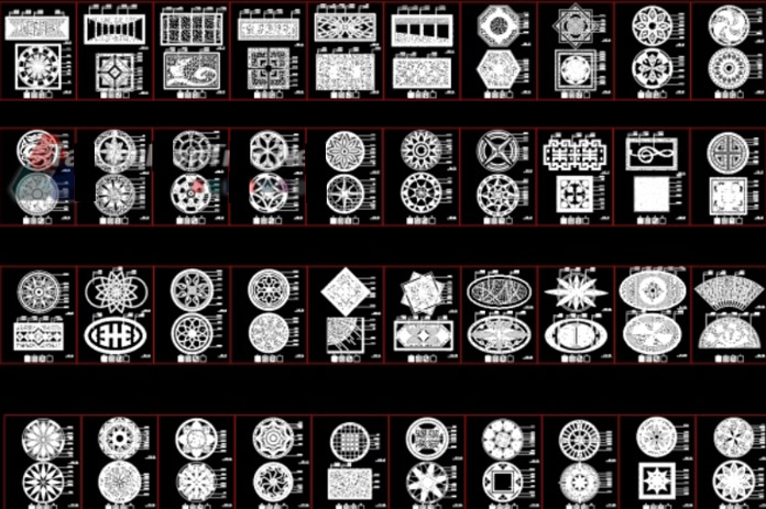 
Ảnh 1: Hình thư viện autocad về hoa văn trang trí gỗ sảnh
