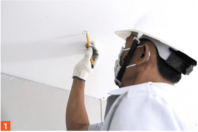 Ảnh 5: Cách thi công trần thạch cao - đánh dấu vị trí điểm treo các bộ ty
