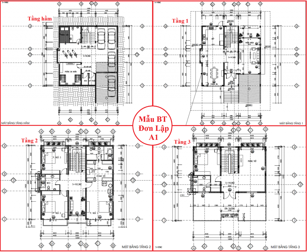 Mặt bằng thiết kế biệt thự đơn lập
