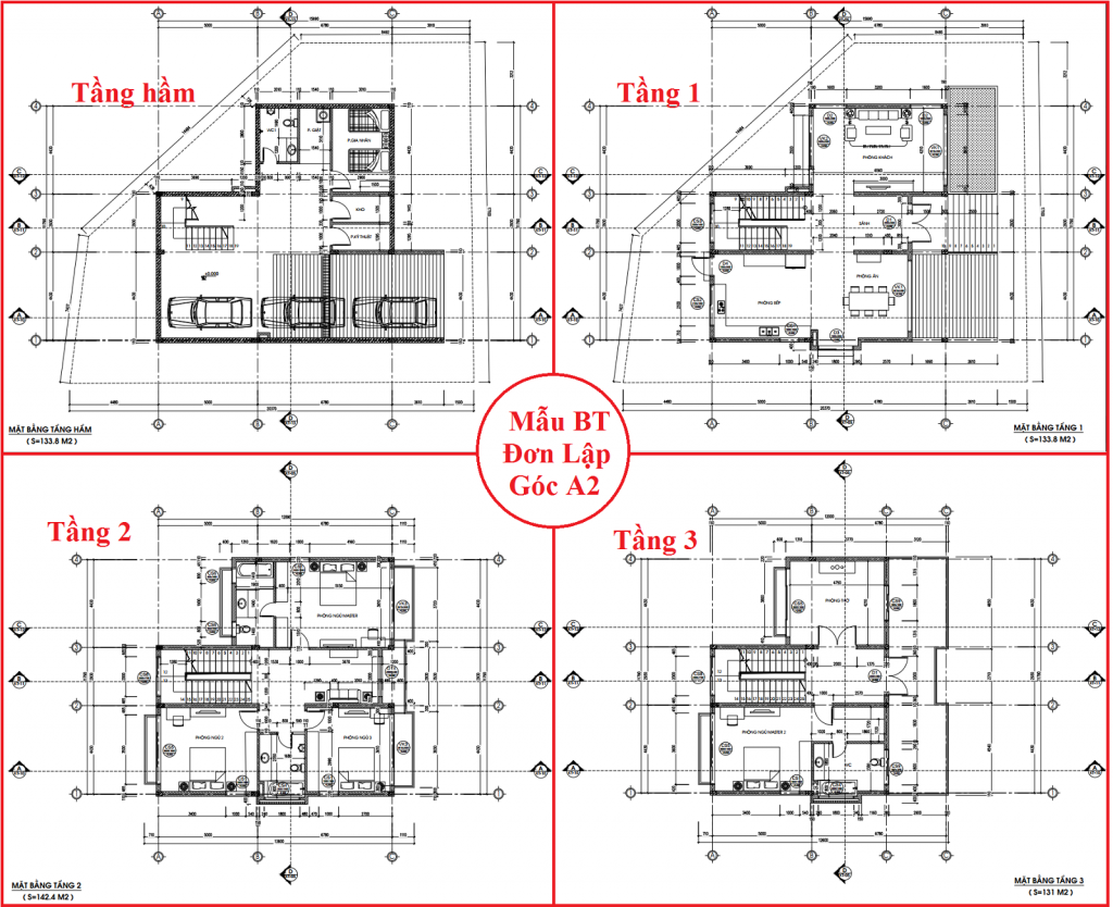 Mặt bằng thiết kế biệt thự đơn lập
A2
