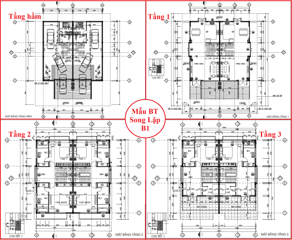 Mặt bằng thiết kế biệt thự song lập B1