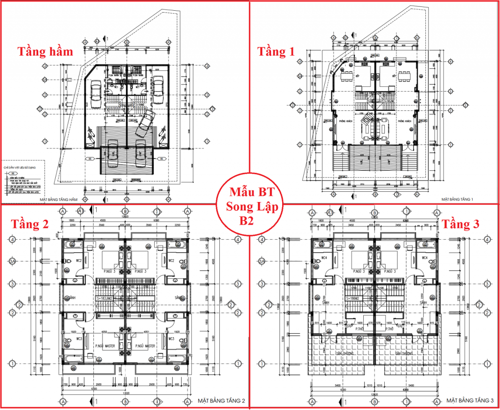 Mặt bằng thiết kế biệt thự song lập B2