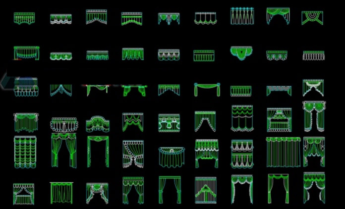 
Ảnh 3: Tổng hợp hình autocad về các loại rèm vải tân cổ điển
