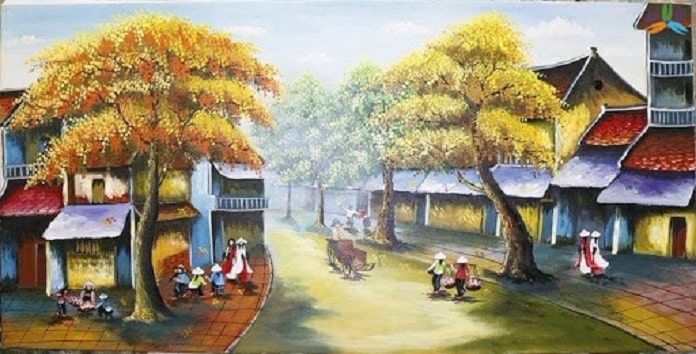  Ảnh 2: Phác họa cuộc sống người Hà Nội - Tranh phố cổ mang tới bình an hạnh phúc cho gia chủ ( Nguồn: Internet)